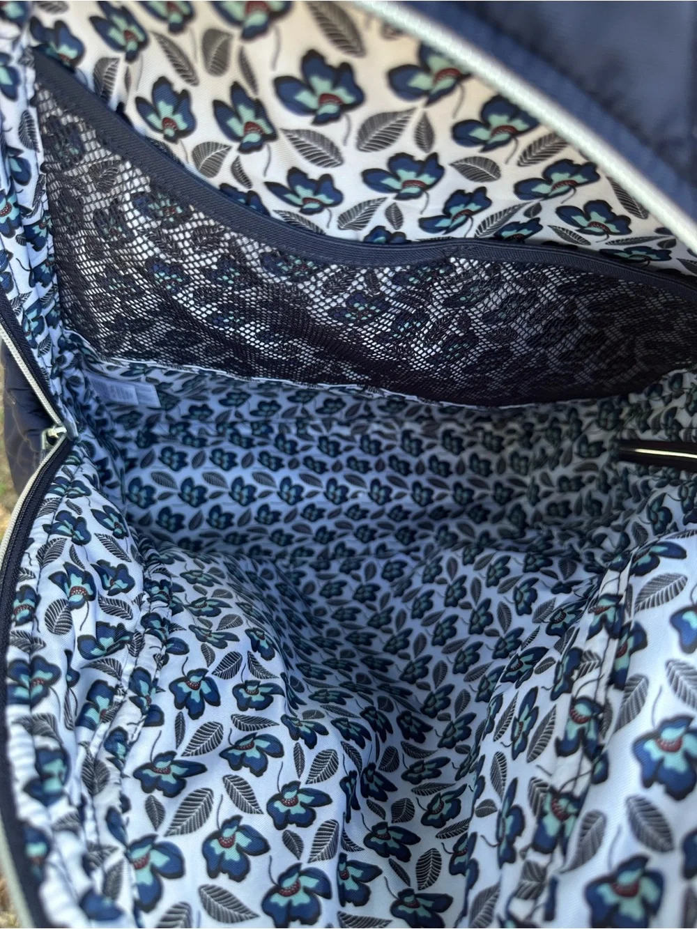 Vera Bradley Quilted Navy Backpack with Front Zip Pocket